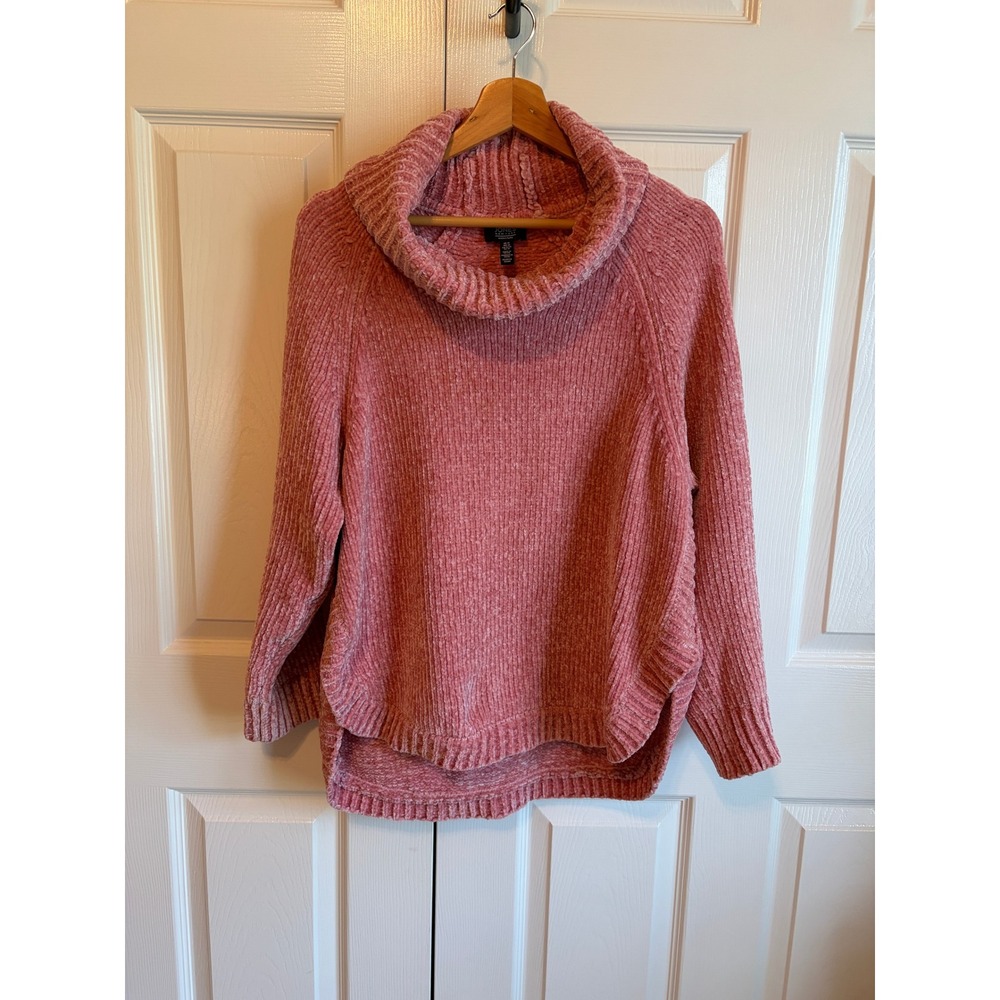 Jones New York Signature Pink Chenille Cowl Neck Sweater Womens Medium High Low